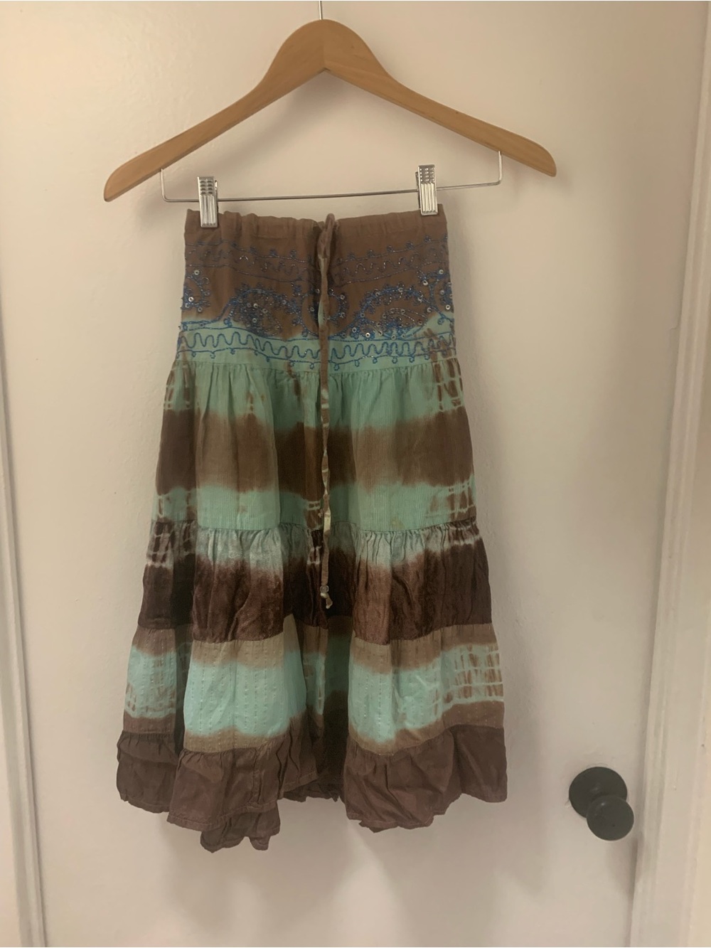 Girls' Tiered Tie-Dye Midi Skirt in Brown and Mint, size 10-12